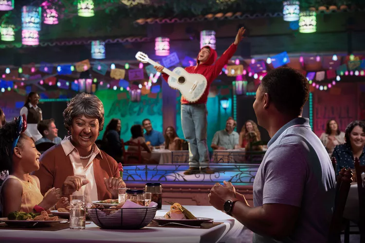 Plaza de Coco: Immerse yourself in the vibrant world of Pixar's Coco with this colorful restaurant. Enjoy delicious Mexican cuisine while being entertained by live mariachi music.